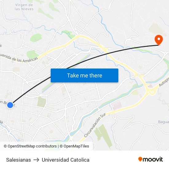 Salesianas to Universidad Catolica map