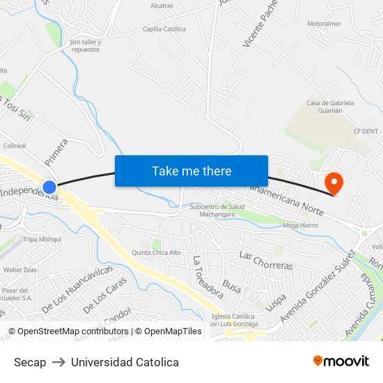 Secap to Universidad Catolica map