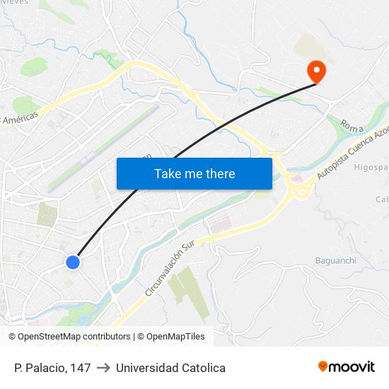 P. Palacio, 147 to Universidad Catolica map