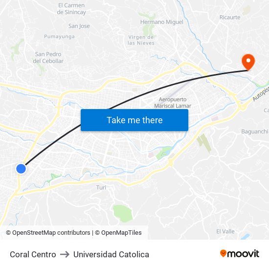 Coral Centro to Universidad Catolica map