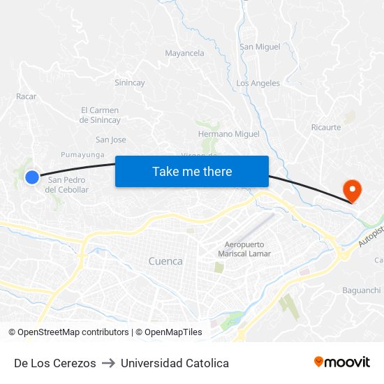 De Los Cerezos to Universidad Catolica map