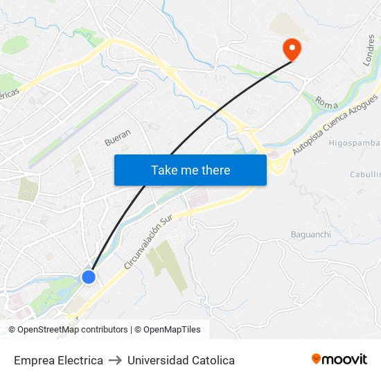 Emprea Electrica to Universidad Catolica map