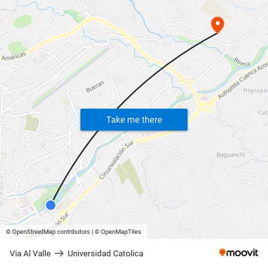 Via Al Valle to Universidad Catolica map
