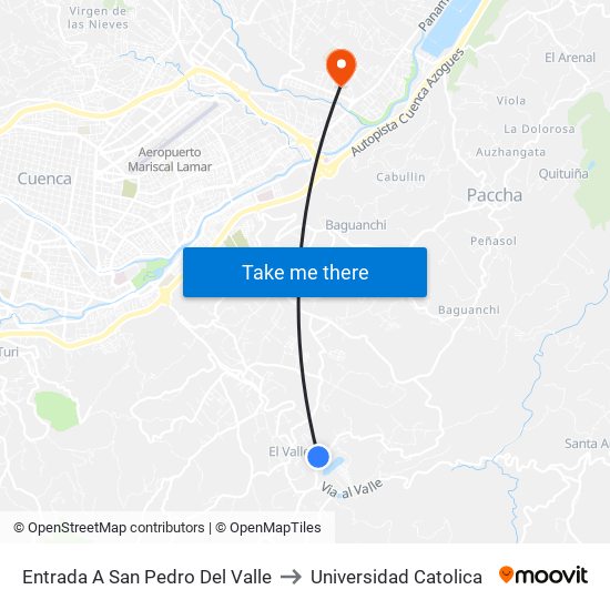 Entrada A San Pedro Del Valle to Universidad Catolica map