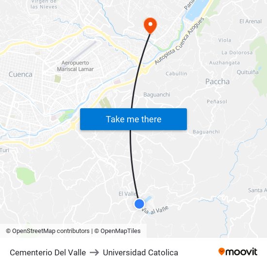 Cementerio Del Valle to Universidad Catolica map
