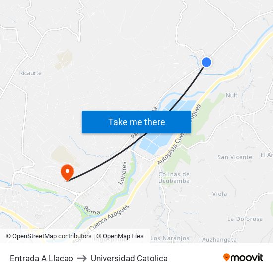 Entrada A Llacao to Universidad Catolica map