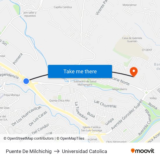 Puente De Milchichig to Universidad Catolica map