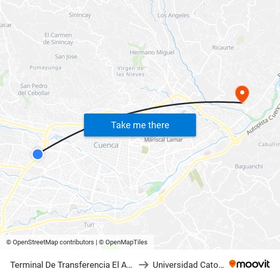 Terminal De Transferencia El Arenal to Universidad Catolica map