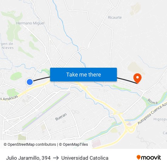 Julio Jaramillo, 394 to Universidad Catolica map