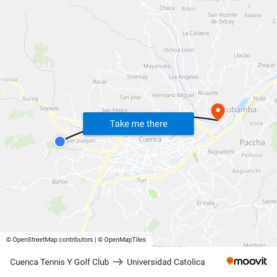 Cuenca Tennis Y Golf Club to Universidad Catolica map