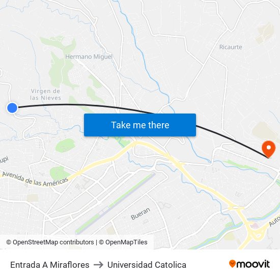 Entrada A Miraflores to Universidad Catolica map