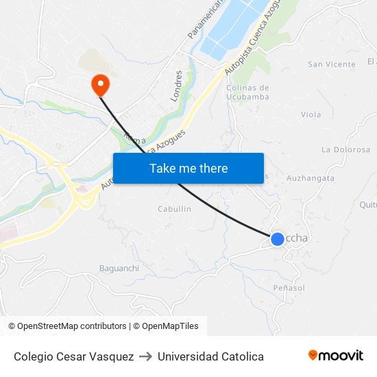 Colegio Cesar Vasquez to Universidad Catolica map