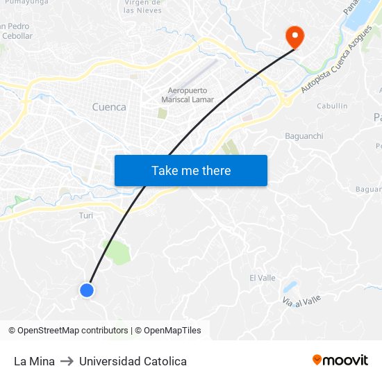 La Mina to Universidad Catolica map