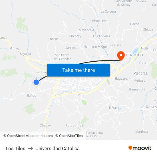 Los Tilos to Universidad Catolica map