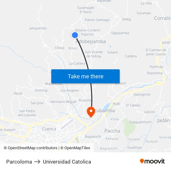 Parcoloma to Universidad Catolica map