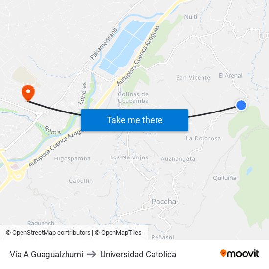 Via A Guagualzhumi to Universidad Catolica map