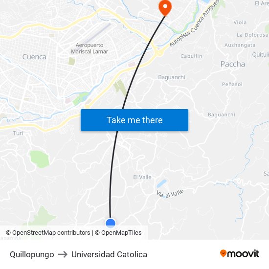 Quillopungo to Universidad Catolica map