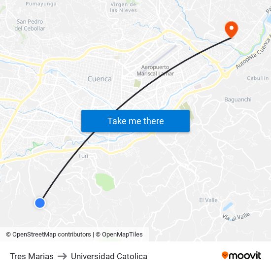 Tres Marias to Universidad Catolica map