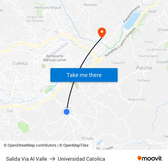 Salida Via Al Valle to Universidad Catolica map