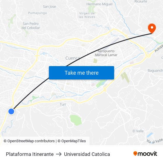 Plataforma Itinerante to Universidad Catolica map