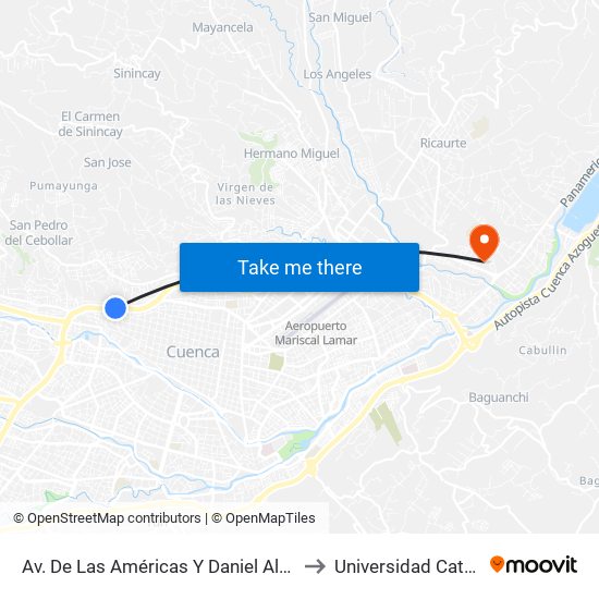 Av. De Las Américas Y Daniel Alvarado to Universidad Catolica map