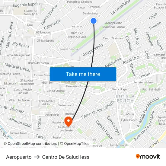 Aeropuerto to Centro De Salud Iess map