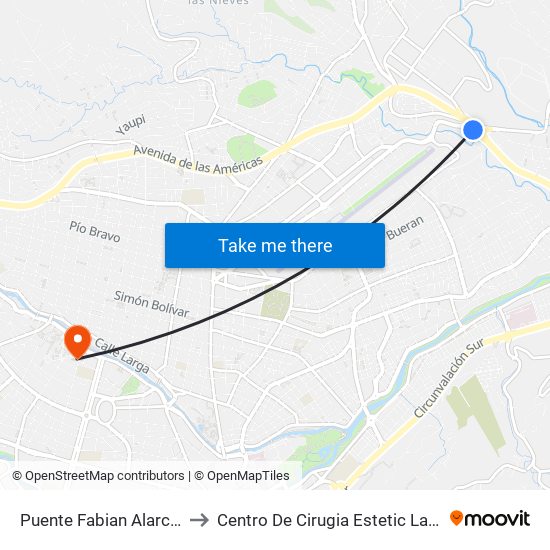 Puente Fabian Alarcon to Centro De Cirugia Estetic Laser map