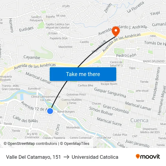 Valle Del Catamayo, 151 to Universidad Catolica map