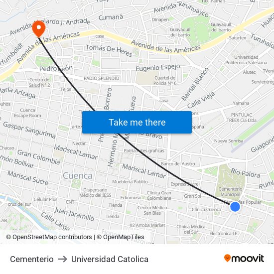 Cementerio to Universidad Catolica map