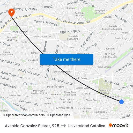 Avenida González Suárez, 925 to Universidad Catolica map