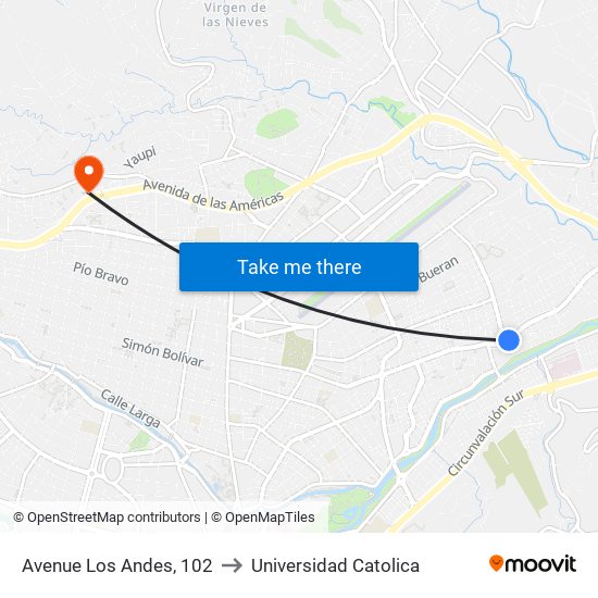 Avenue Los Andes, 102 to Universidad Catolica map