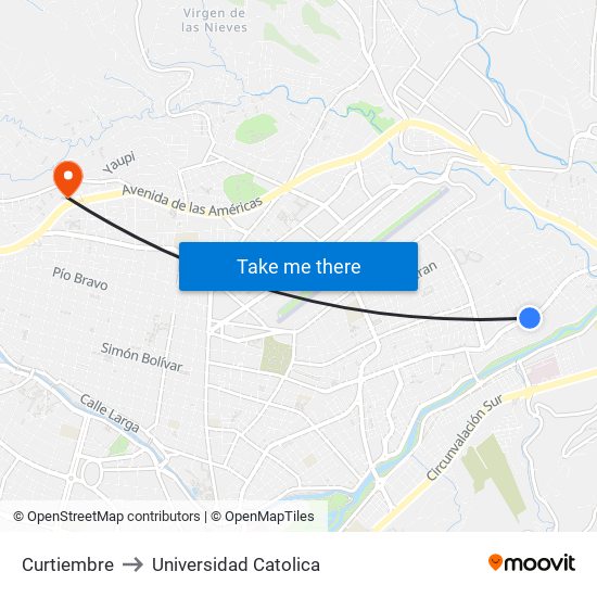 Curtiembre to Universidad Catolica map