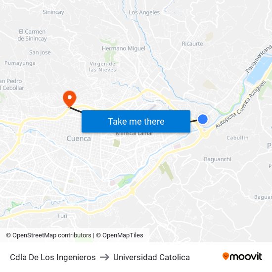 Cdla De Los Ingenieros to Universidad Catolica map