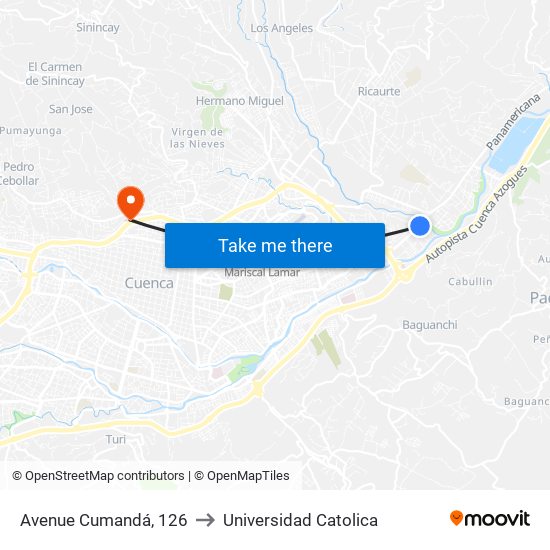 Avenue Cumandá, 126 to Universidad Catolica map