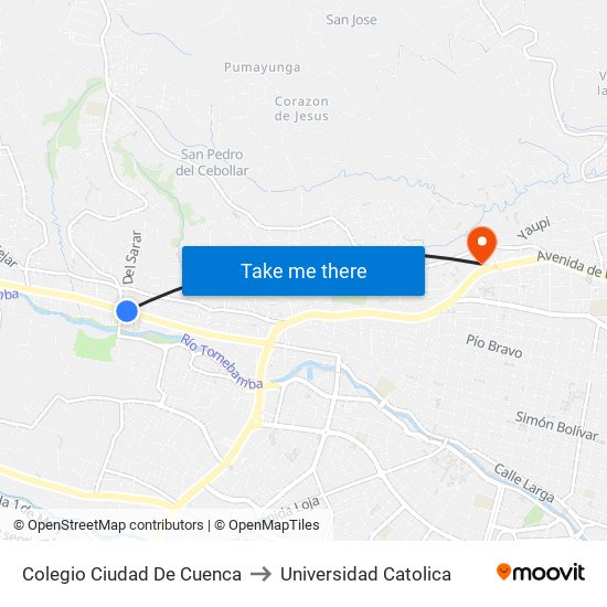 Colegio Ciudad De Cuenca to Universidad Catolica map