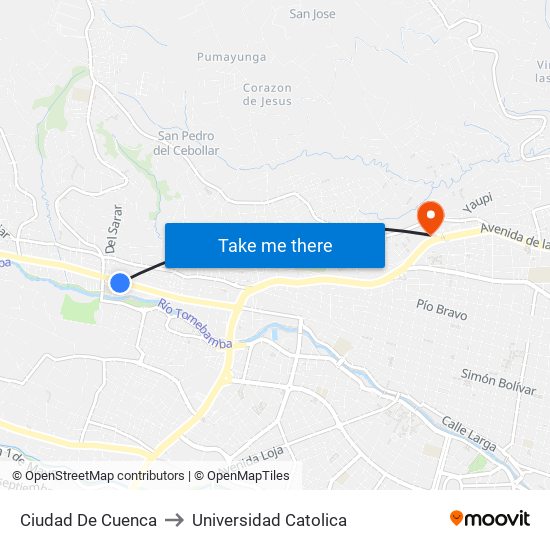 Ciudad De Cuenca to Universidad Catolica map