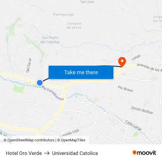Hotel Oro Verde to Universidad Catolica map