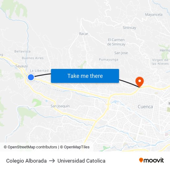 Colegio Alborada to Universidad Catolica map
