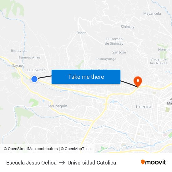 Escuela Jesus Ochoa to Universidad Catolica map