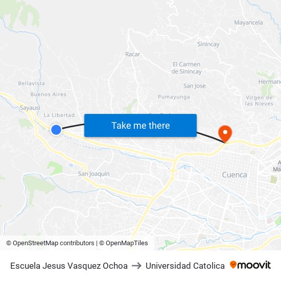 Escuela Jesus Vasquez Ochoa to Universidad Catolica map