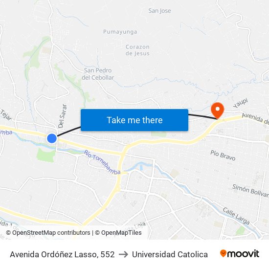 Avenida Ordóñez Lasso, 552 to Universidad Catolica map