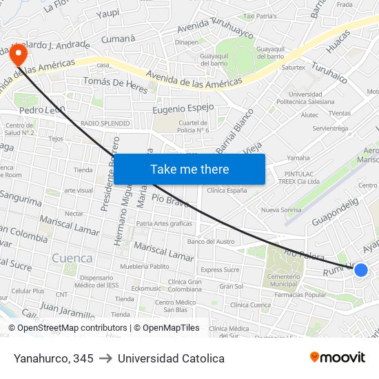 Yanahurco, 345 to Universidad Catolica map