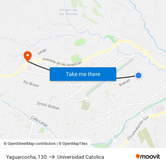 Yaguarcocha, 130 to Universidad Catolica map