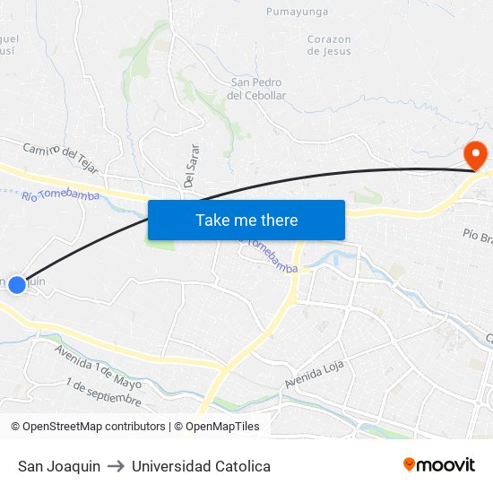 San Joaquin to Universidad Catolica map