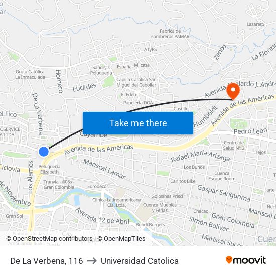 De La Verbena, 116 to Universidad Catolica map