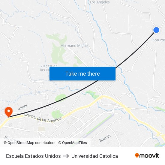 Escuela Estados Unidos to Universidad Catolica map