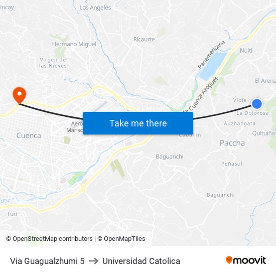 Via Guagualzhumi 5 to Universidad Catolica map