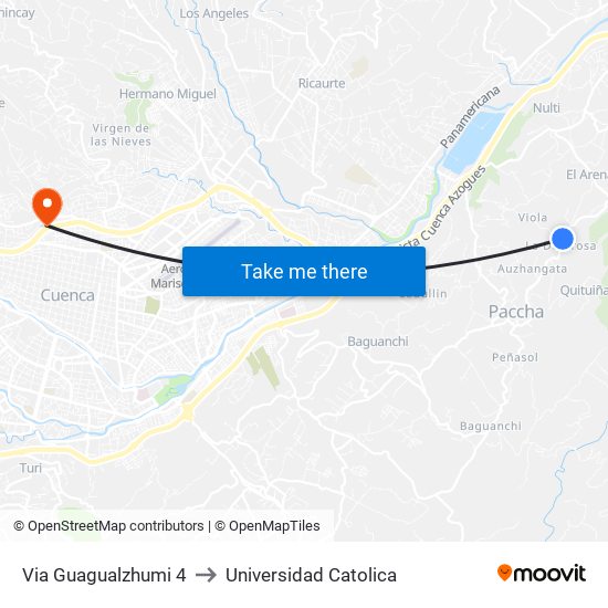 Via Guagualzhumi 4 to Universidad Catolica map