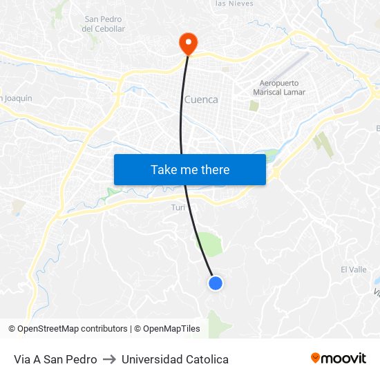 Via A San Pedro to Universidad Catolica map