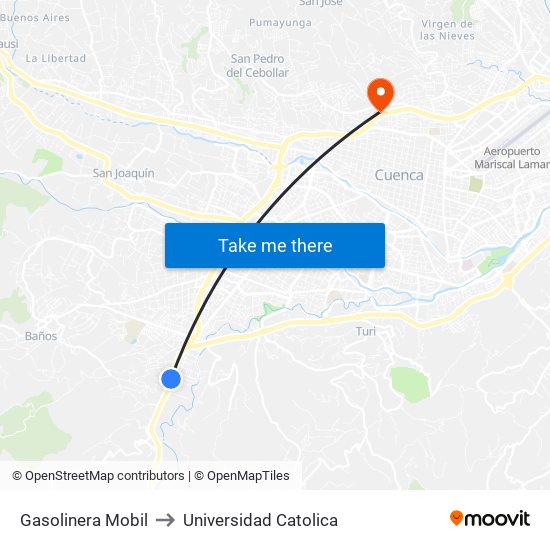 Gasolinera Mobil to Universidad Catolica map